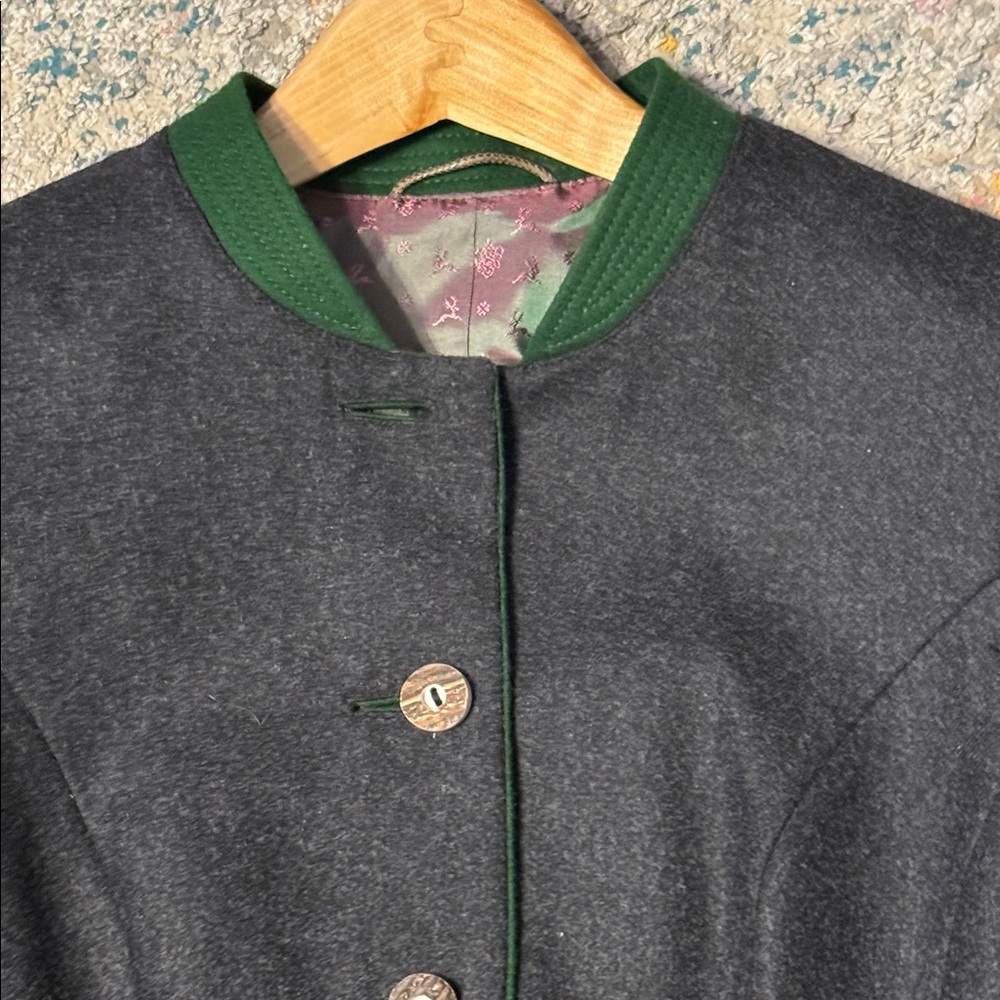 Kleider Manufaktur Habsburg Gray Women's Jacket with Green Trim & Horn Buttons 4 - Picture 3 of 12